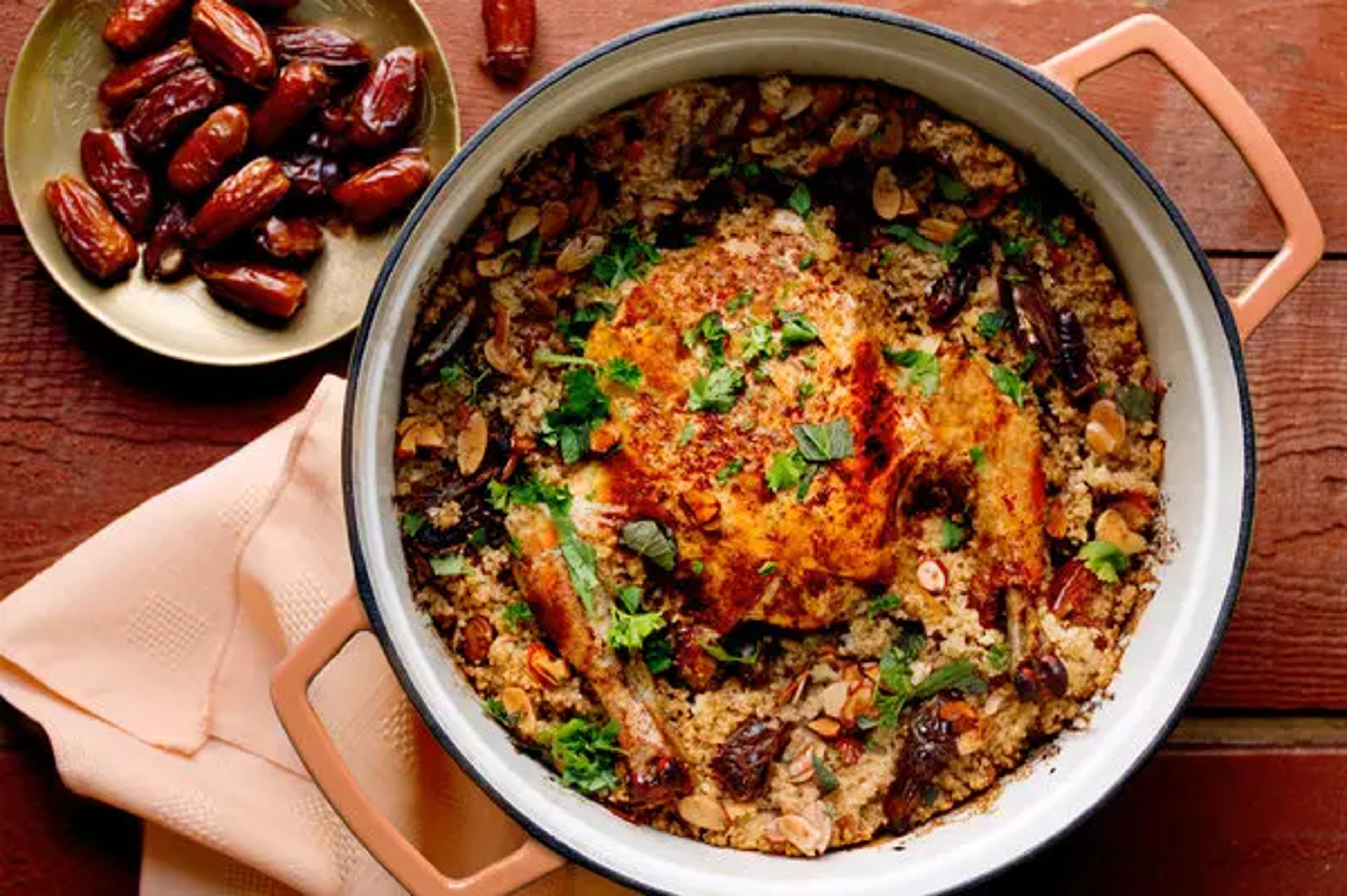 Roast Chicken With Couscous, Dates and Buttered Almonds