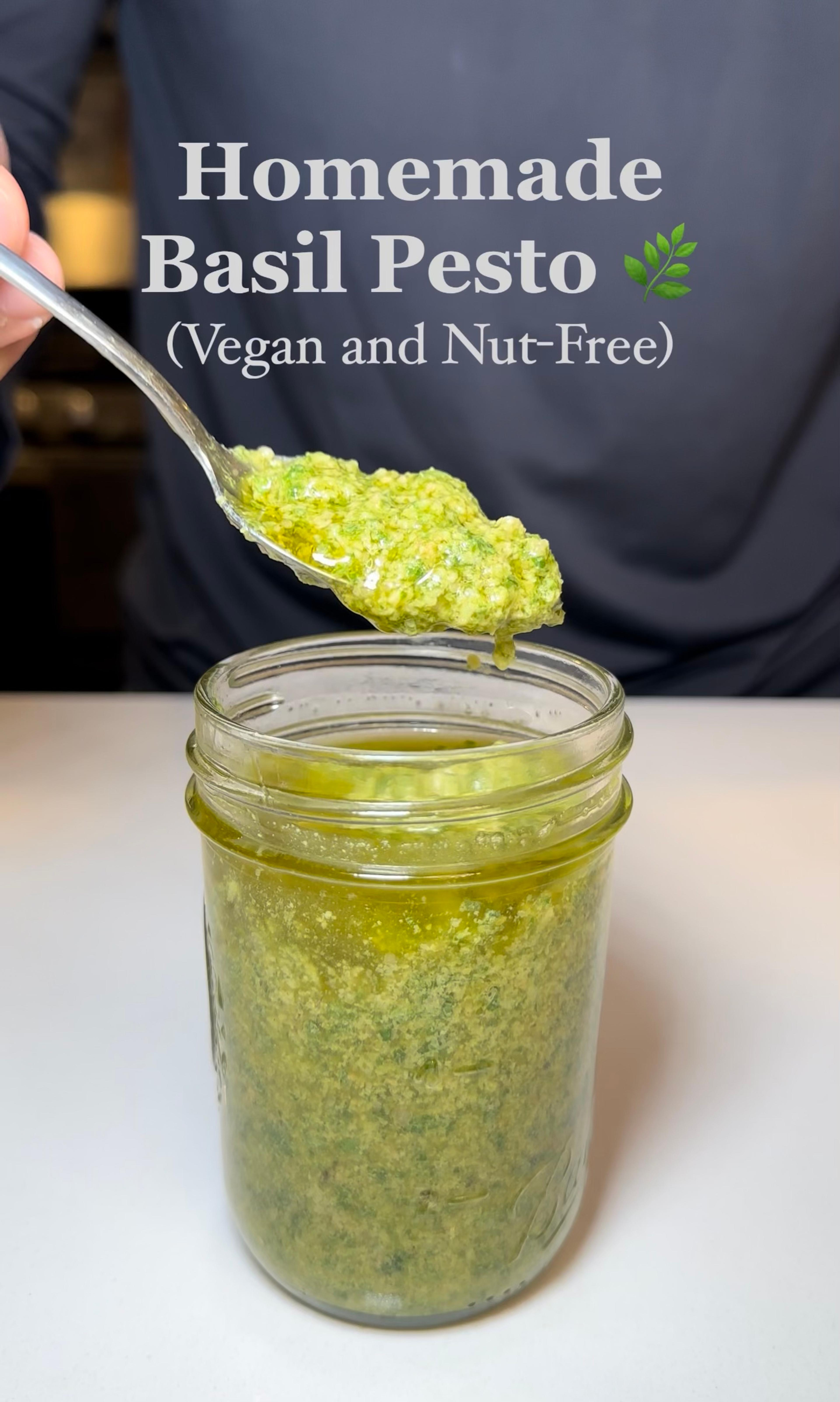 Homemade Basil Pesto (dairy-free and nut-free)