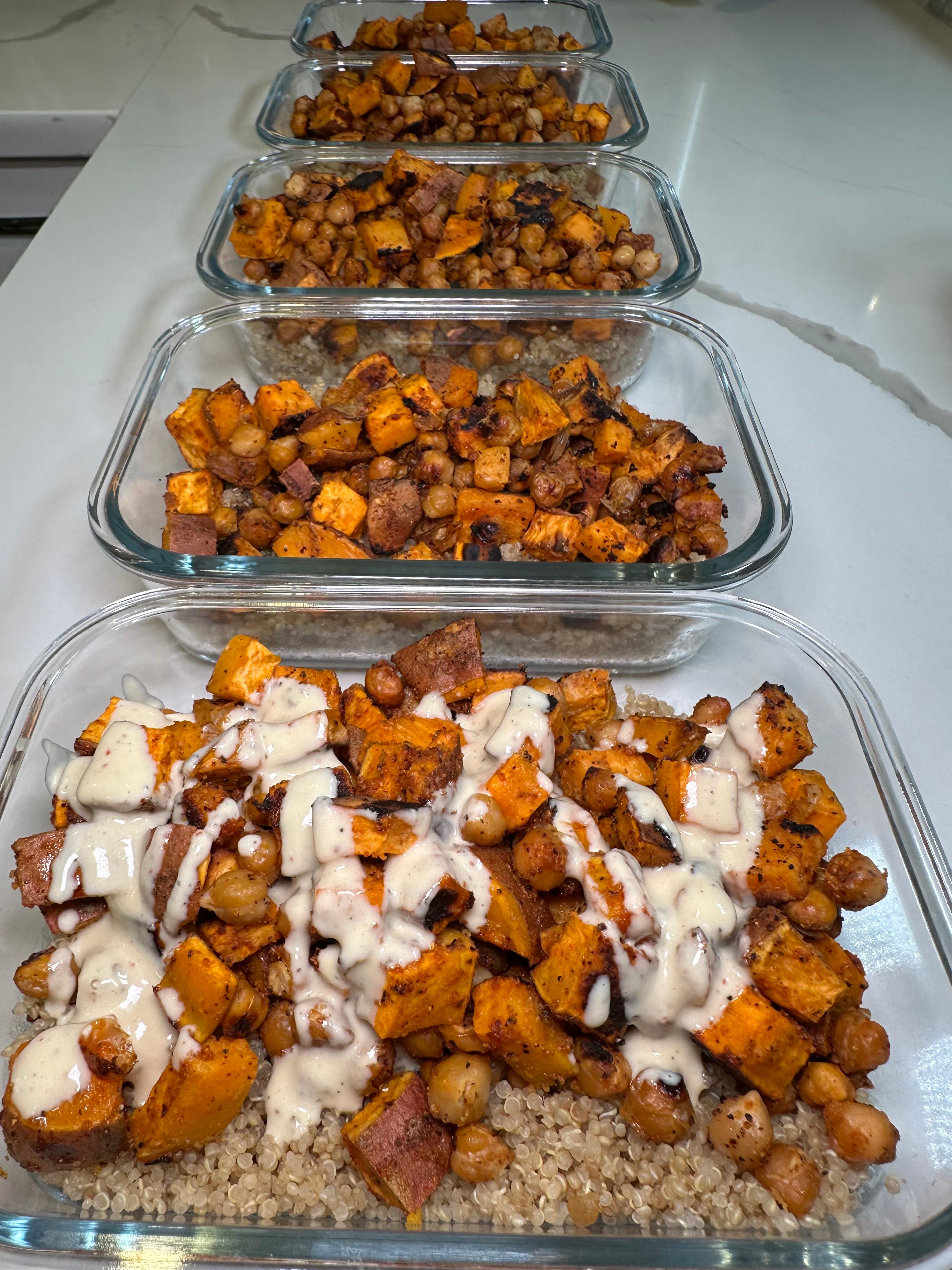 Sweet Potato and Chickpea Quinoa Bowls with Maple Lemon Tahini Dressing