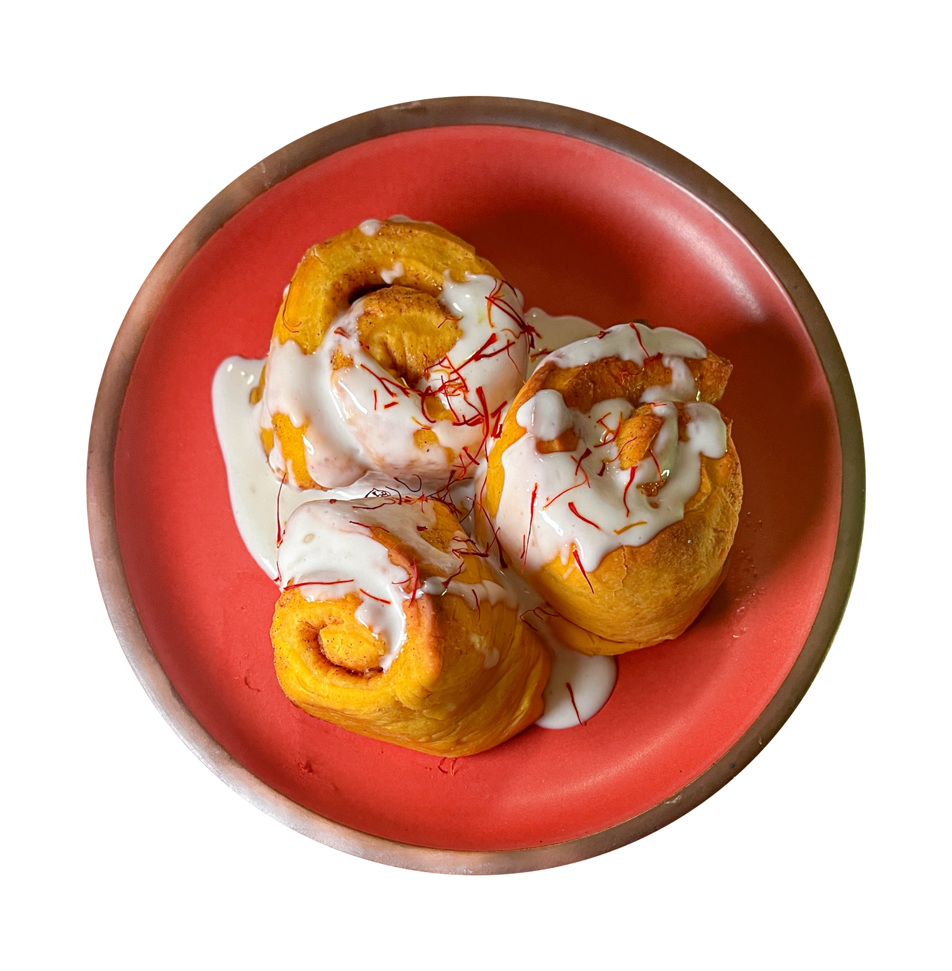 saffron rolls with labneh frosting